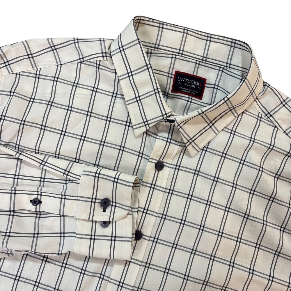 UNTUCKIT Button Down Shirt Mens XL White Blue Plaid Long Sleeve Casual